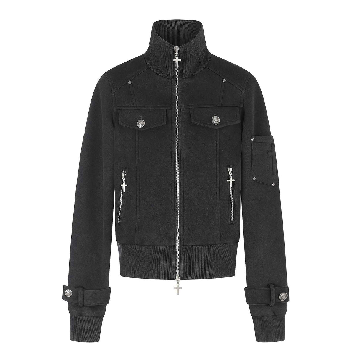 Dark Cargo Crop Jacket with Cross Multi-Pocket Detail For Women | MuddyStock Originals Black