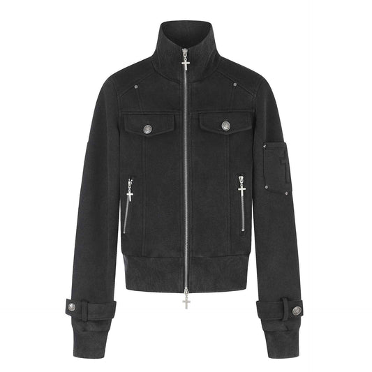 Dark Cargo Crop Jacket with Cross Multi-Pocket Detail For Women | MuddyStock Originals Black