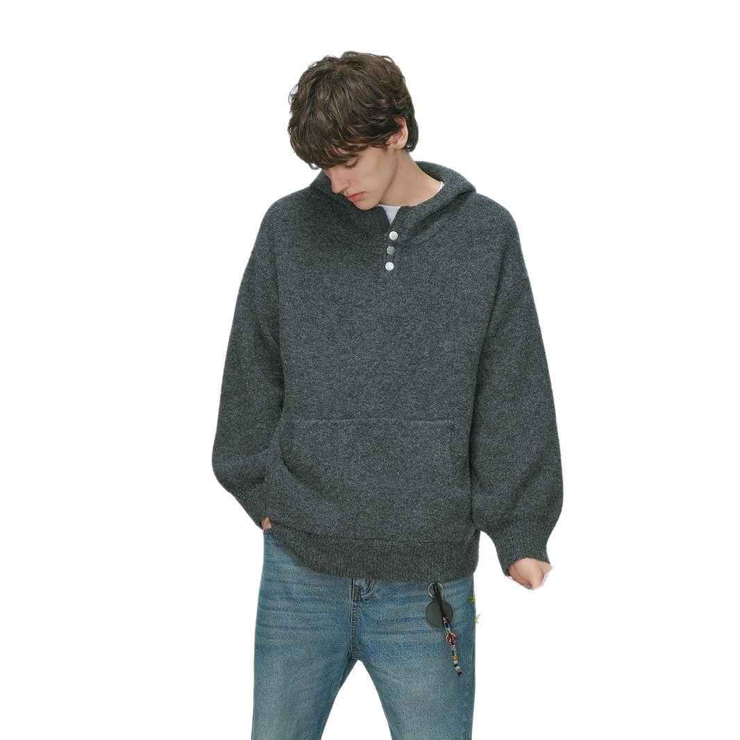Retro Elegant Loose Solid Color Buttoned Hoodie Sweater for Men | MuddyStock Originals MuddyStock