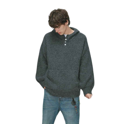 Retro Elegant Loose Solid Color Buttoned Hoodie Sweater for Men | MuddyStock Originals MuddyStock