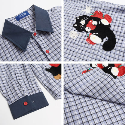 Long Sleeve Shirt Men Autumn Loose Casual Color-block Couple Plaid Shirt