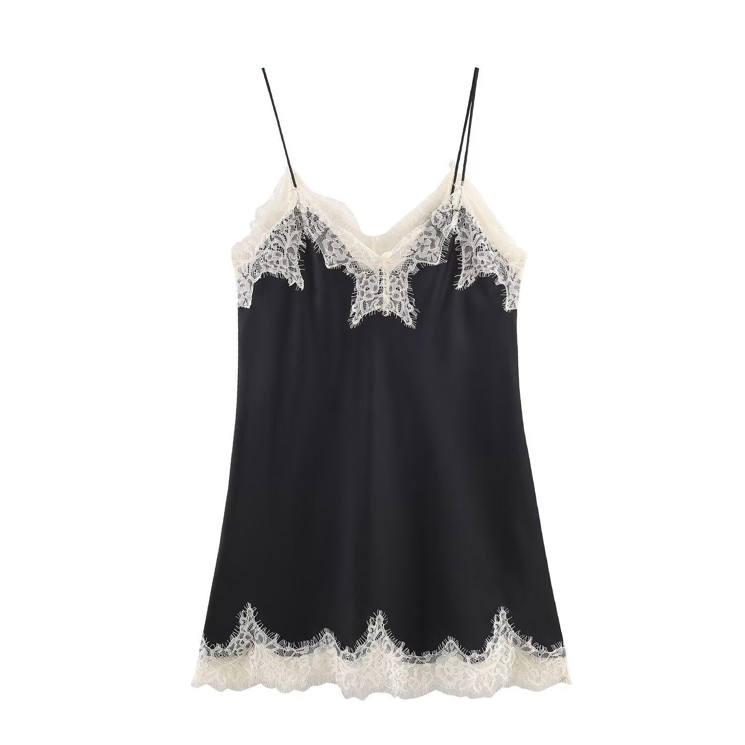 Color blocked lace satin textured topfpr women | MuddyStock Originals Black