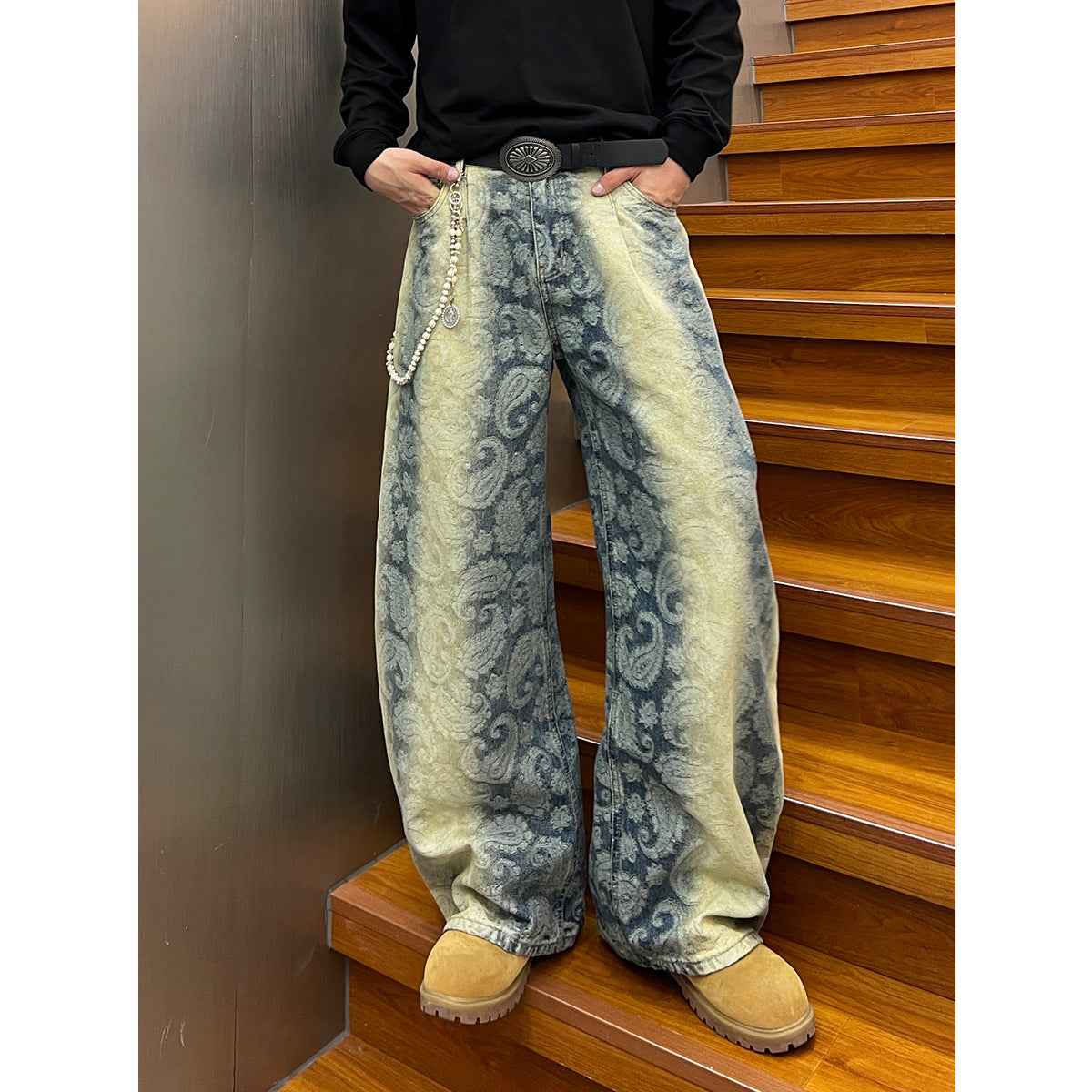 Men's Jacquard gradient washed denim jeans with curved edges | MuddyStock Originals