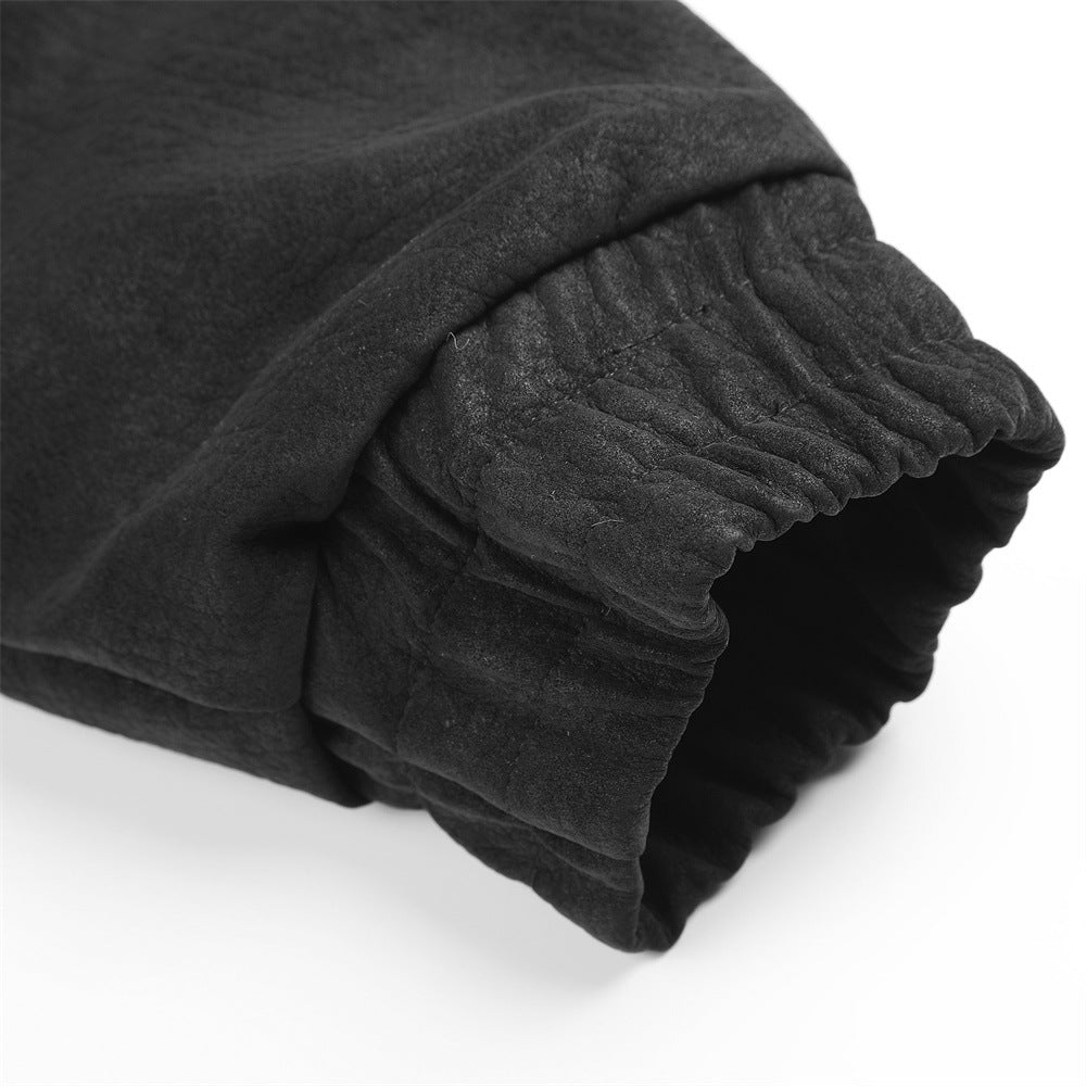 Men's Winter PU Leather Faux Mink Fur Double-Breasted Hooded Thickened Jacket