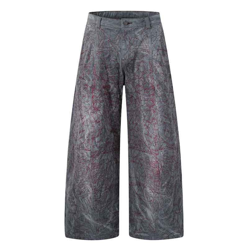 Contrast Graphic Panel Wide-Leg Jeans For Women | MuddyStock Originals Gray