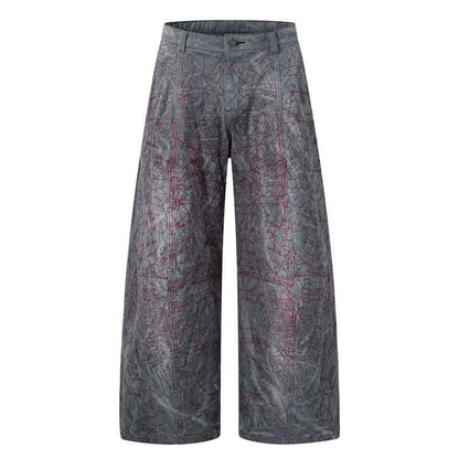 Contrast Graphic Panel Wide-Leg Jeans For Women | MuddyStock Originals Gray