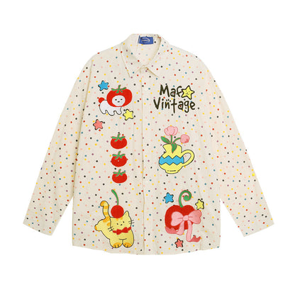 Cartoon polka dot long sleeved shirt Beige