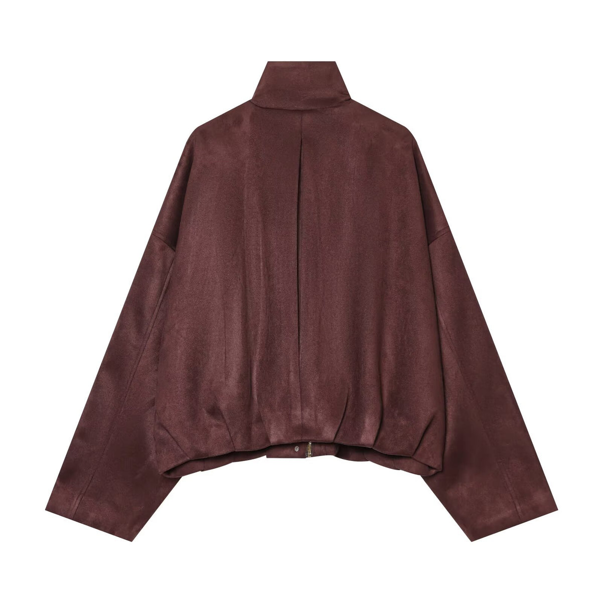 High neck long sleeved suede texture effect with strap decoration short jacket
