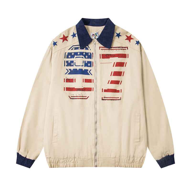 Vintage Flag Letter Printed Jacket For Men And Women | MuddyStock Originals Apricot MuddyStock