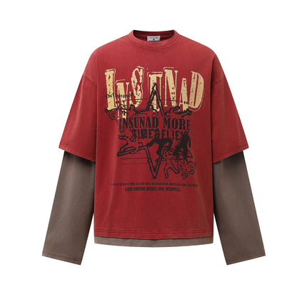 Color blocked fake two piece long sleeved T-shirt for men | MuddyStock Originals MuddyStock