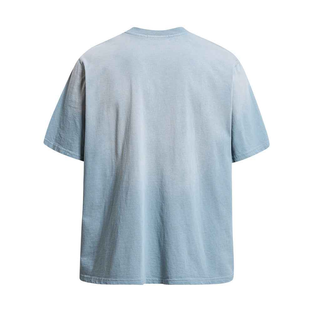 Alphabet patch embroidery gradient short sleeved shirt