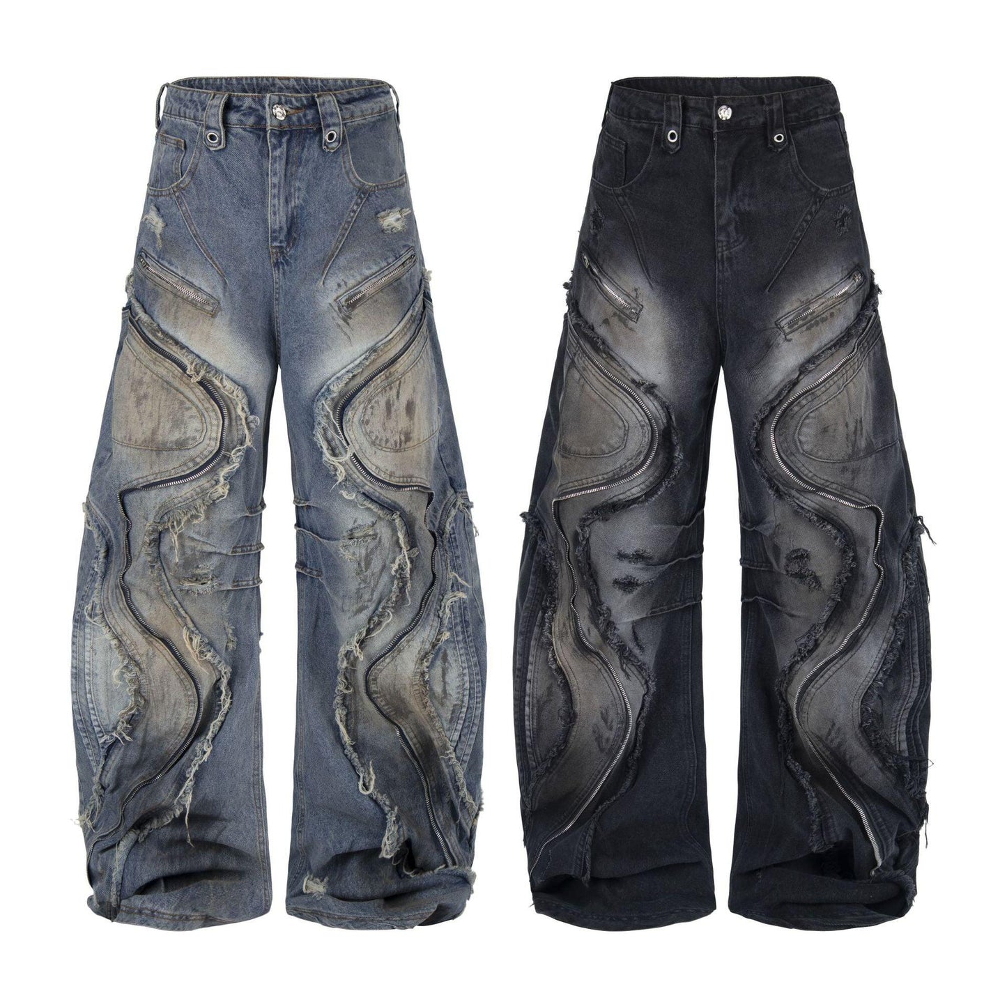 Deconstructing frayed washed loose jeans for men and women | MuddyStock Originals