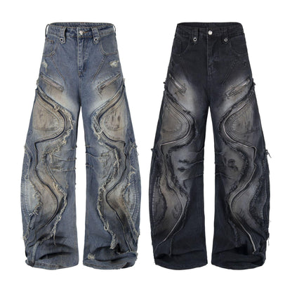 Deconstructing frayed washed loose jeans for men and women | MuddyStock Originals