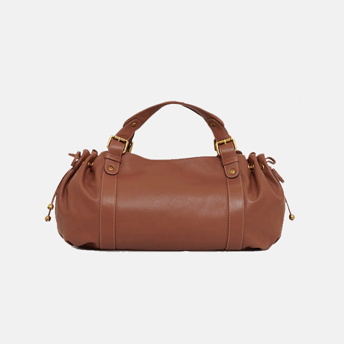 Large capacity soft leather tote bag Yellow Brown