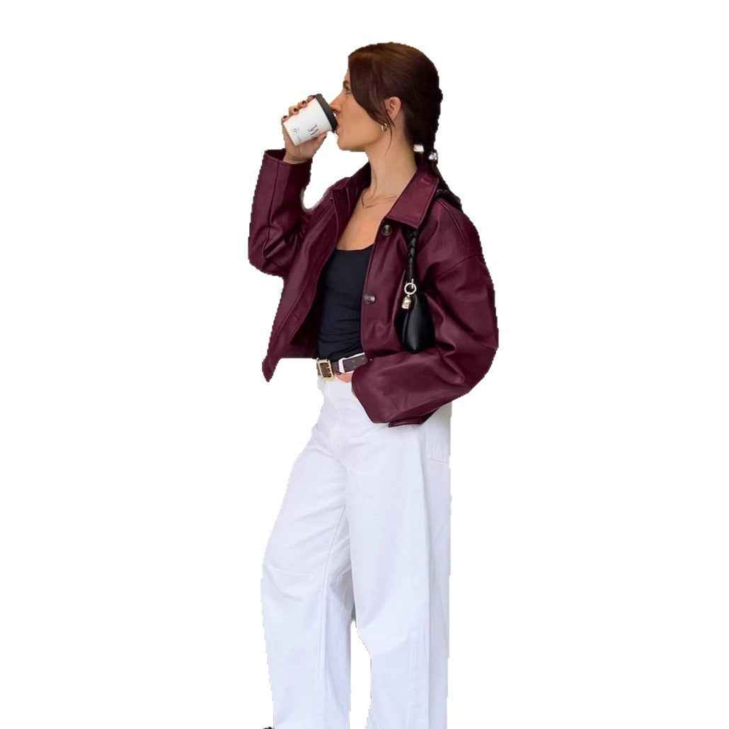 Collar PU leather jacket for women | MuddyStock Originals MuddyStock