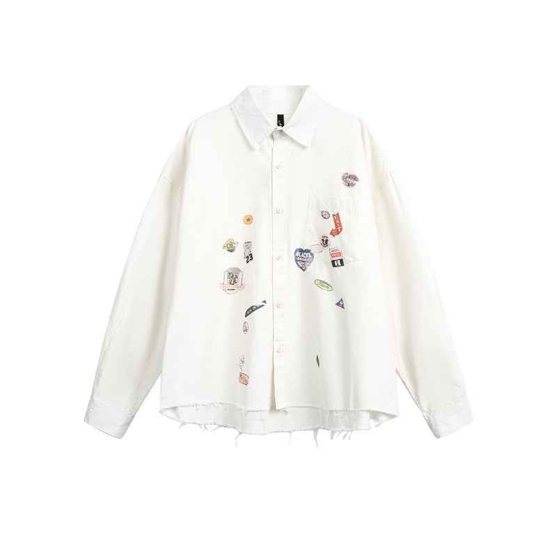 Casual Cartoon Sticker Print Long Sleeve Shirt For Men And Women | MuddyStock Orignals MuddyStock