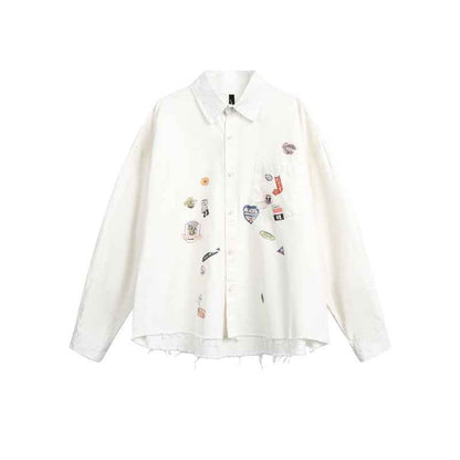 Casual Cartoon Sticker Print Long Sleeve Shirt For Men And Women | MuddyStock Orignals MuddyStock