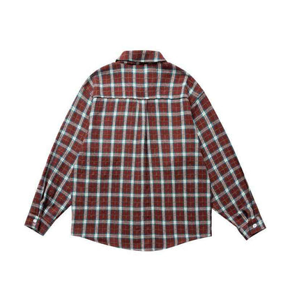 Collar contrasting plaid long sleeved loose shirt for men | MuddyStock Originals