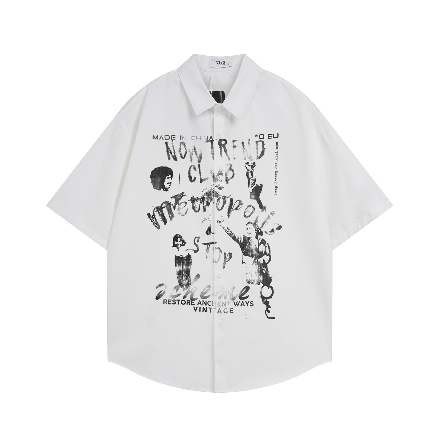 Antique character printed short sleeved shirt for men and women | MuddyStock Originals White