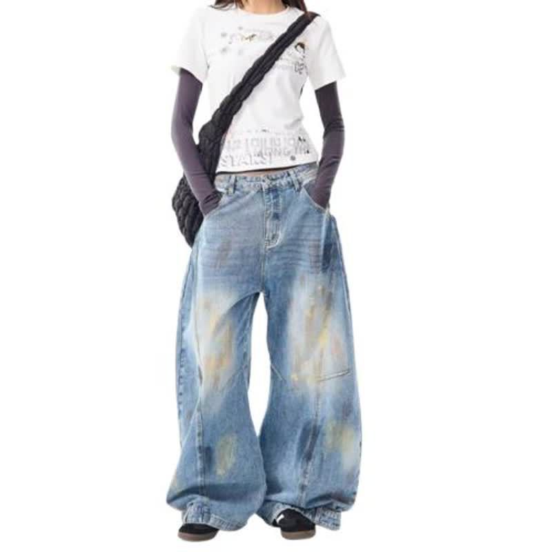 Street Style Wide-Leg Jeans with Knife Design for Men and Women