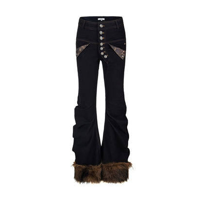 Bent blade pleated splicing slim fit flared jeans for women | MuddyStock Originals