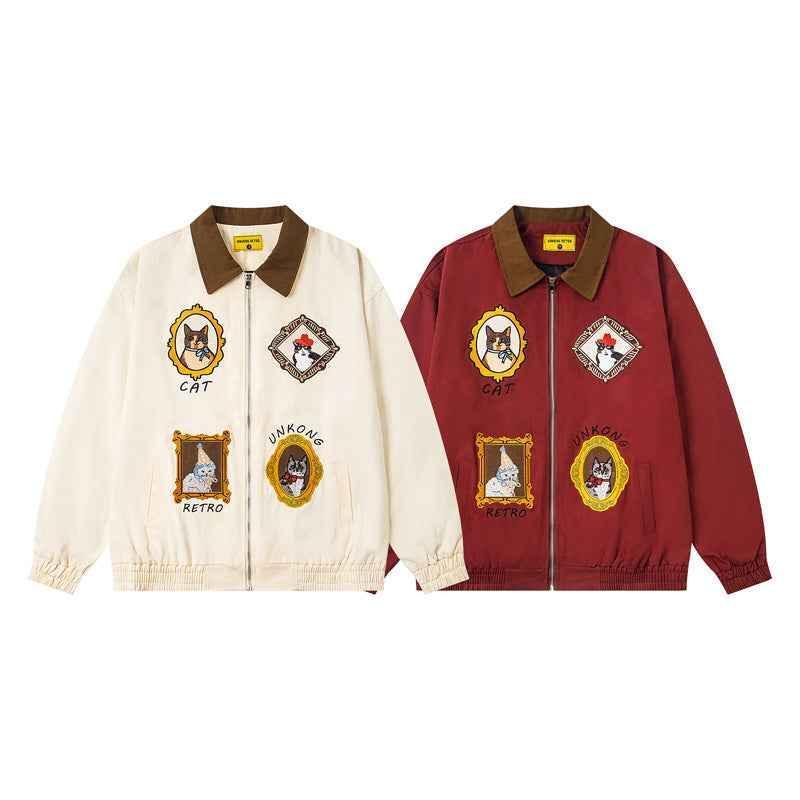 Chinoiserie Vintage Cat Embroidery Patchwork Jacket for Men and Women | MuddyStock Originals