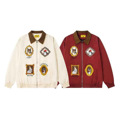 Chinoiserie Vintage Cat Embroidery Patchwork Jacket for Men and Women | MuddyStock Originals