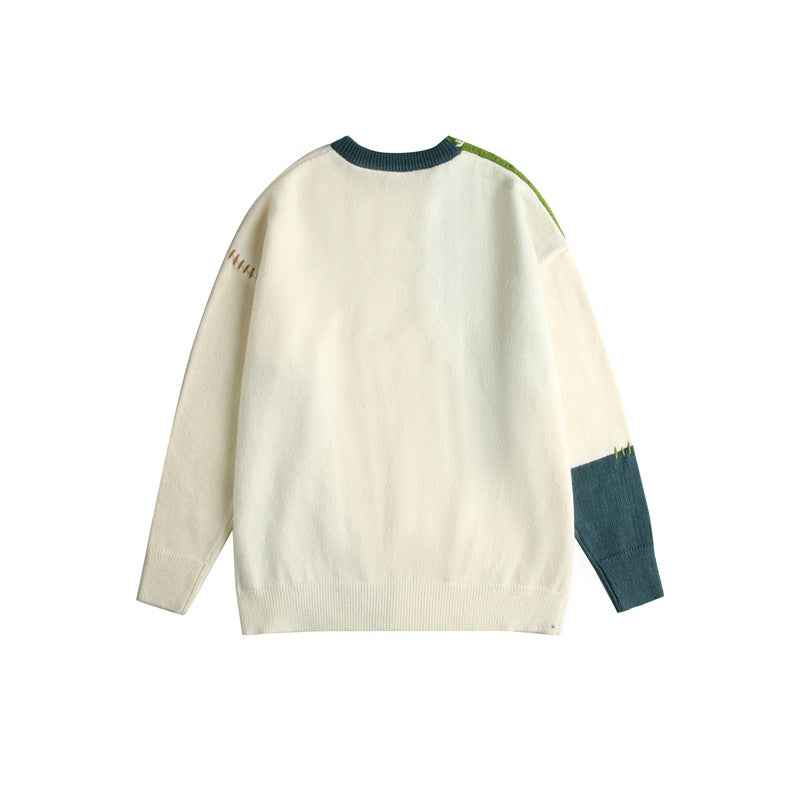 Color blocking patchwork tassel round neck knitted sweater for men and women | MuddyStock Originals MuddyStock