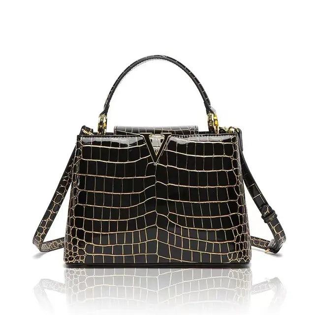 Crocodile Print Shoulder Handbags for Women | MuddyStock Originals T-101 Black