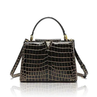 Crocodile Print Shoulder Handbags for Women | MuddyStock Originals T-101 Black