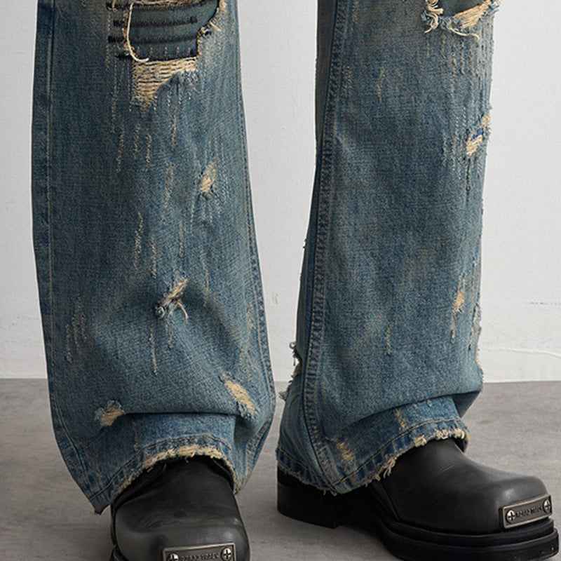 Ripped patch denim pants