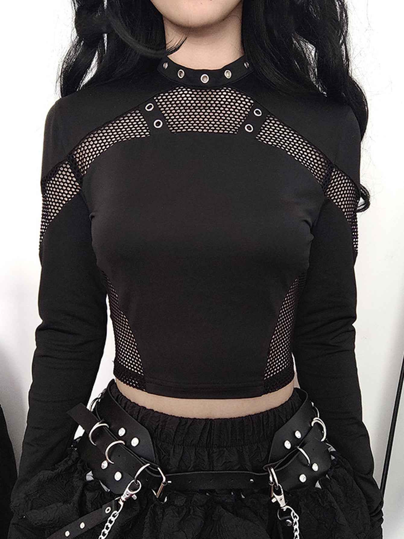 Slim fit hollow out long sleeved top | MuddyStock Originals Black MuddyStock