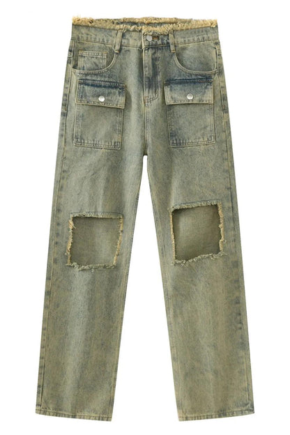 Raw Hem Distressed Jeans For Men | MuddyStock Originals