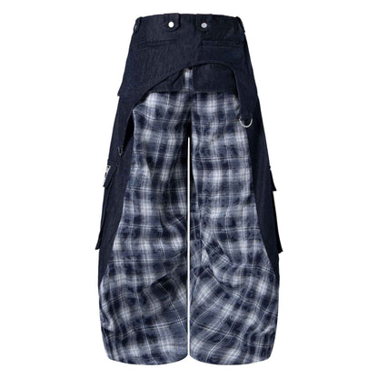Patchwork plaid workwear jeans with waistband | MuddyStock Originals
