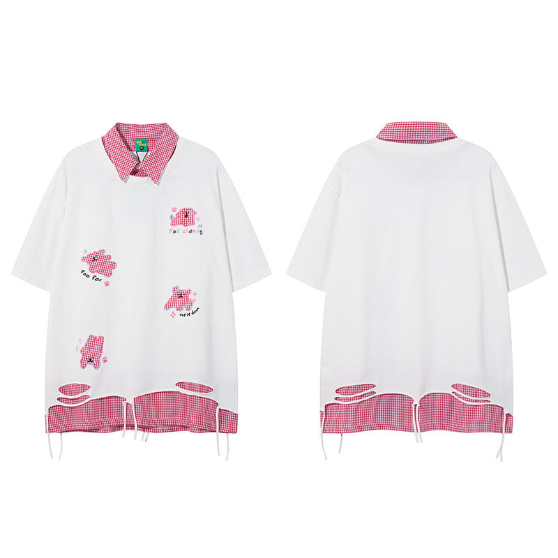 Loose Turn-down Collar Short Sleeve T-Shirt For Women | MuddyStock Originals 2506-White MuddyStock