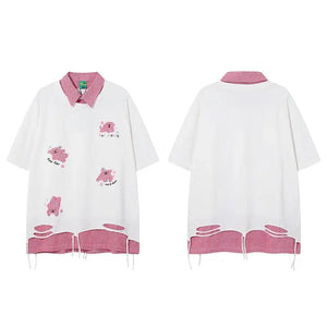 Loose Turn-down Collar Short Sleeve T-Shirt For Women | MuddyStock Originals 2506-White