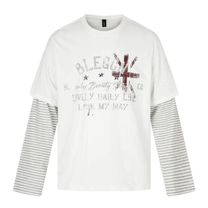 Printed Faux Layered Long Sleeve Tee For Men | MuddyStock Originals White