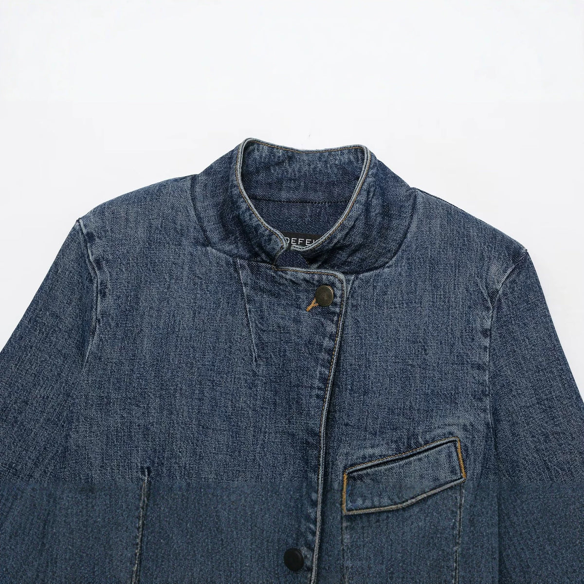 Versatile short sleeved stand up collar denim suit jacket