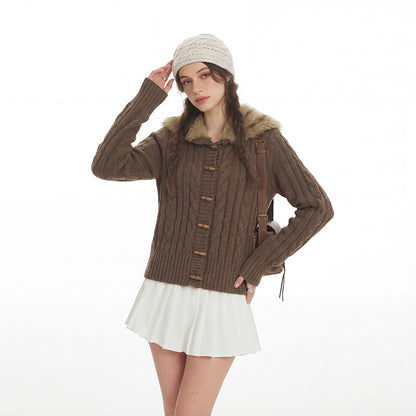 Fitted Slimming Stylish Knit Jacket with Fur Collar For Women | MuddyStock Originals