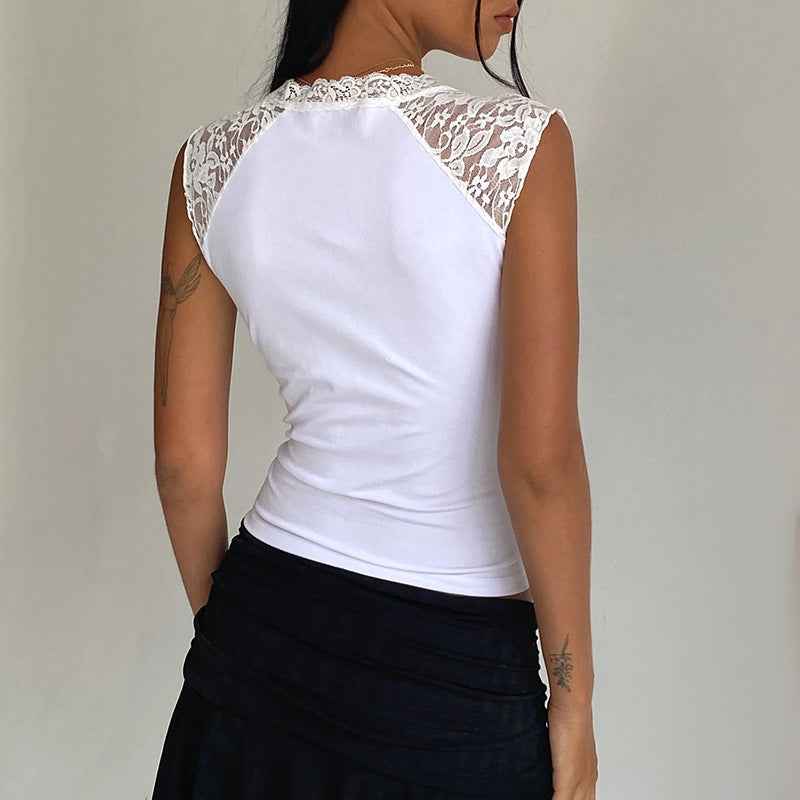 Casual versatile lace patchwork hollow V-neck vest for women | MuddyStock Originals MuddyStock
