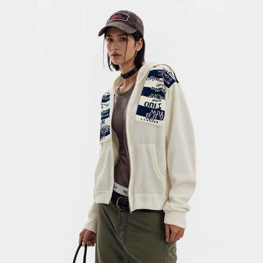 Street Style Letter Patch Suede Hooded Sweatshirt for Men and Women | MuddyStock Originals MuddyStock