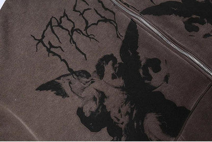 Goth Angel Dark Print Zipper Hoodie for Women | MuddyStock Originals