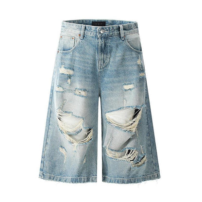Washed denim shorts with frayed edges and holes | MuddyStock Originals
