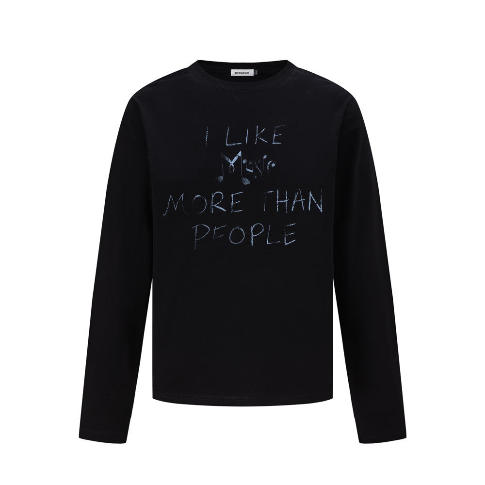 Handwritten Letter Print Long Sleeve Round Neck Men's Casual T-Shirt