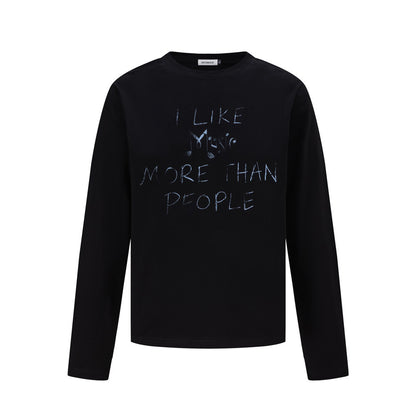 Handwritten Letter Print Long Sleeve Round Neck Men's Casual T-Shirt