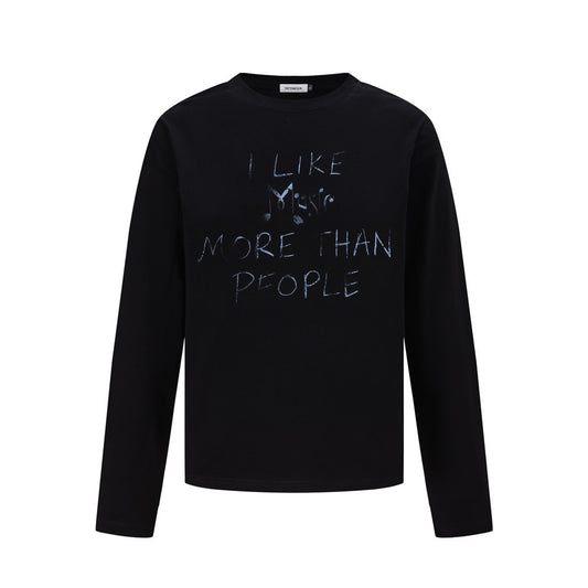 Handwritten Letter Print Long Sleeve Round Neck Men's Casual T-Shirt