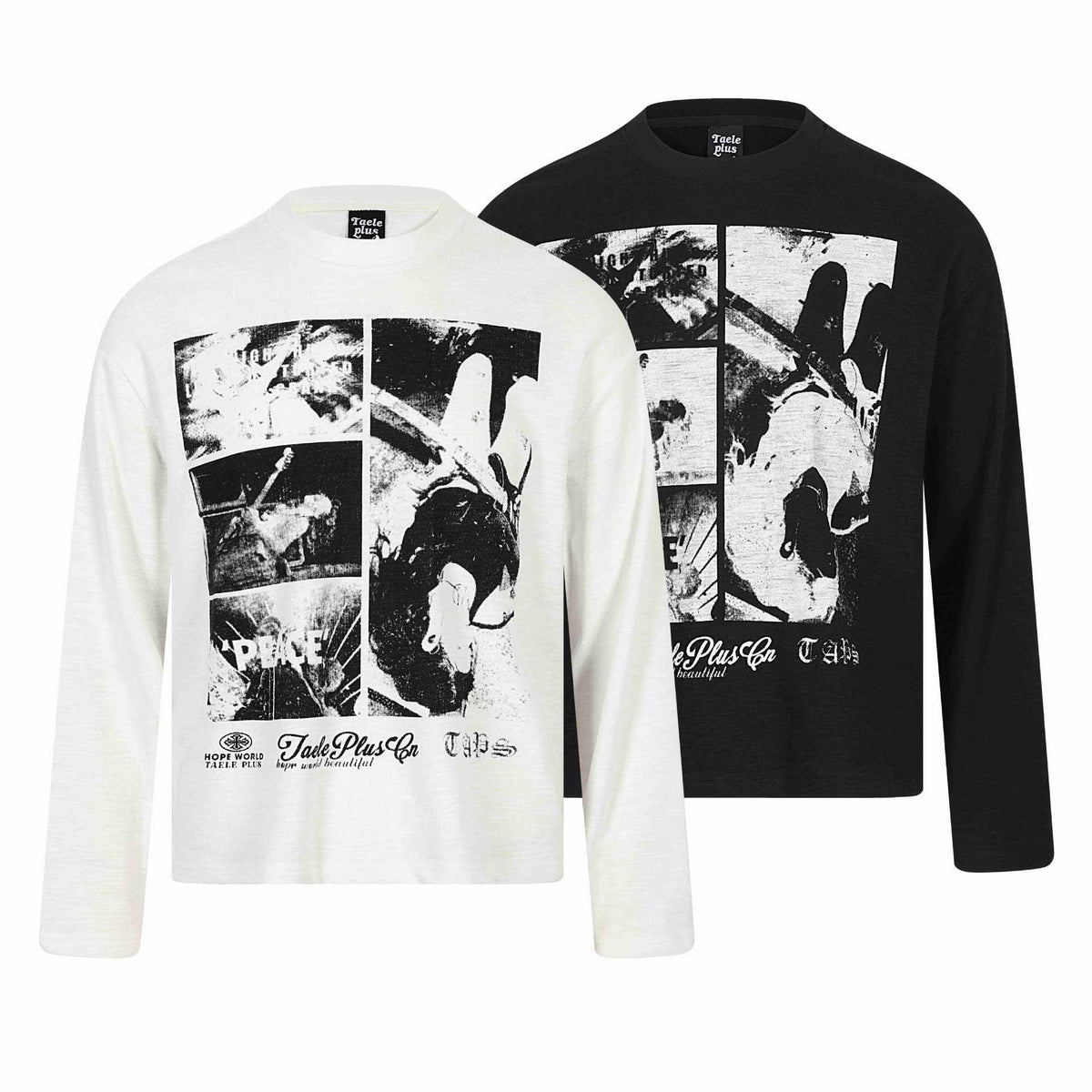 Rock Print Design Long Sleeve Distressed Washed Look Loose Fit T-Shirt For Men | MuddyStock Originals