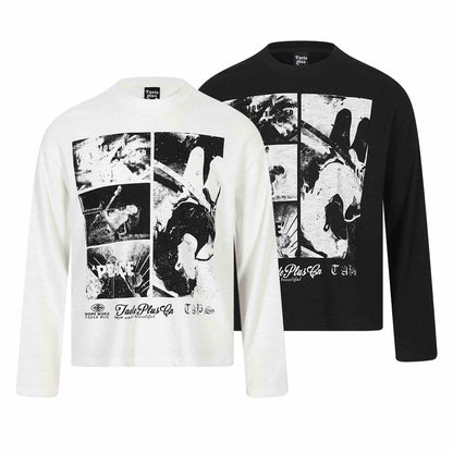 Rock Print Design Long Sleeve Distressed Washed Look Loose Fit T-Shirt For Men | MuddyStock Originals