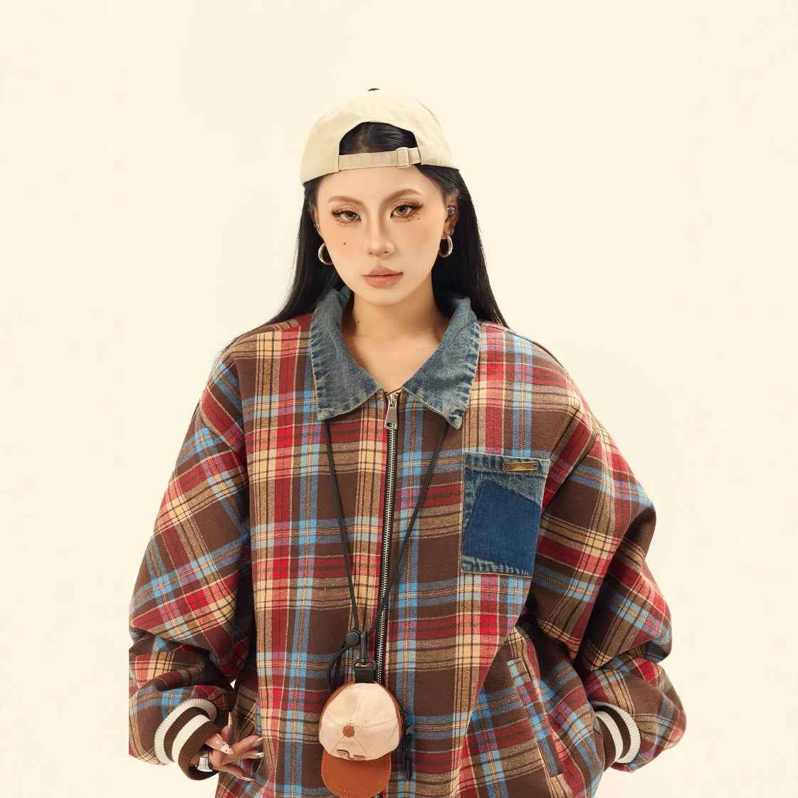 Plaid patchwork jacket for women | MuddyStock Originals MuddyStock