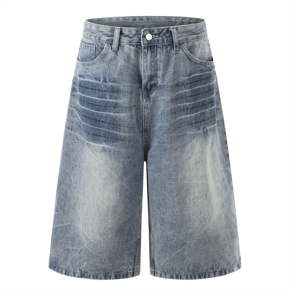 Loose wide leg straight leg workwear shorts Blue